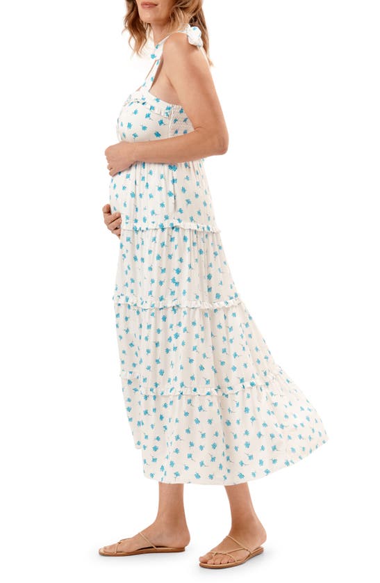 Shop Nom Maternity Mara Floral Tie Strap Maternity/nursing Sundress In Blue Floral
