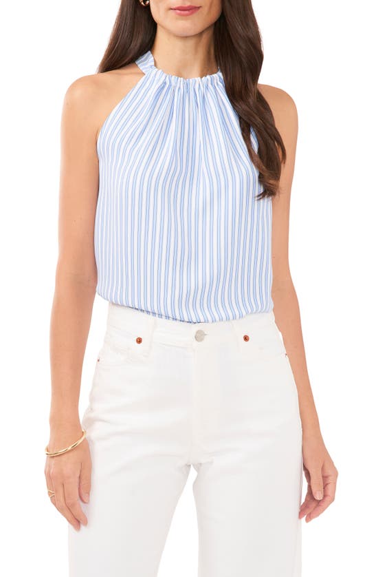 Shop Vince Camuto Stripe Sleeveless Crêpe De Chine Top In Airy Blue