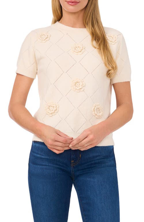 Cece Diamond Stitch Sweater In Creamy White