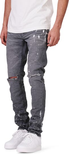 PURPLE BRAND Painted Ripped Knee Slit Skinny Jeans