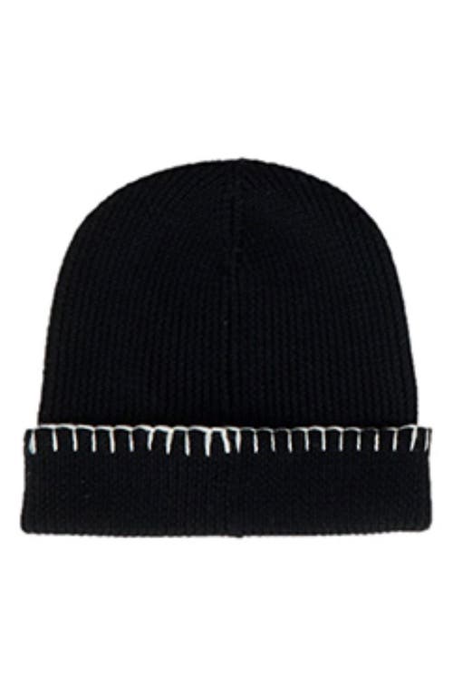 Rebecca Minkoff Roxy Wool Blend Stitched Cuff Beanie in True Black 