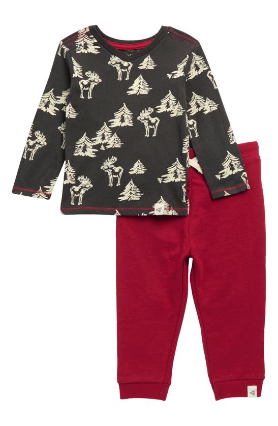 Burt's Bees Baby Babies' Kids' Woodland Moose T-shirt & French Terry Pants Set In Cardinal