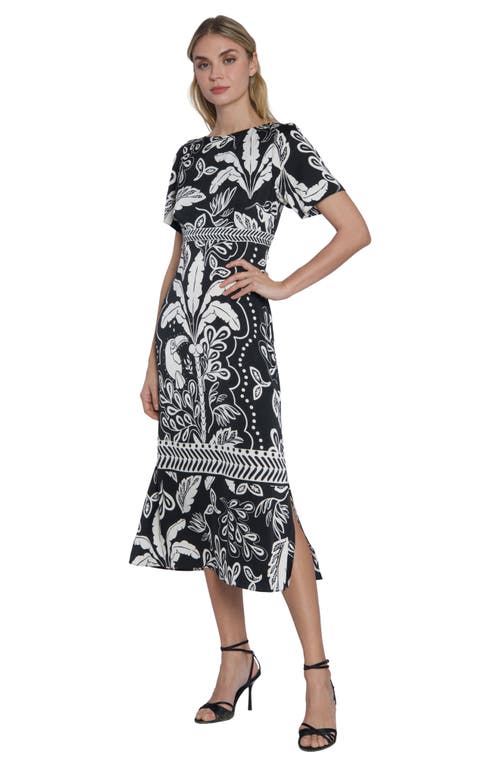 Shop Maggy London Flutter Sleeve Midi Dress In Black/light Beige