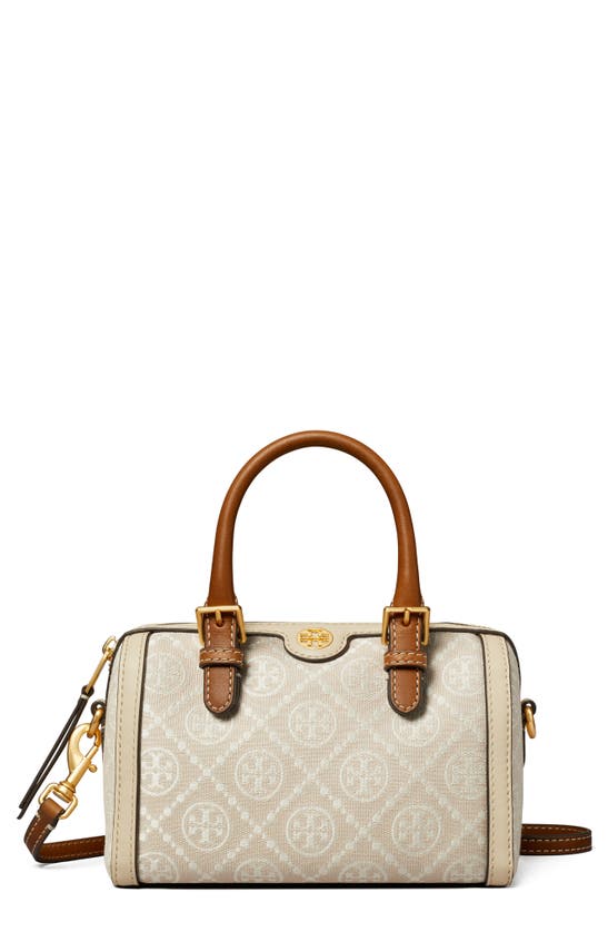 Tory Burch Women's T Monogram Perforated Mini Barrel Bag in Almond Flour, One Size