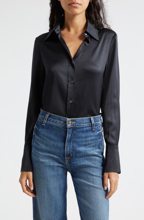 Victoria Stretch Silk Satin Button-Up Blouse in Black
