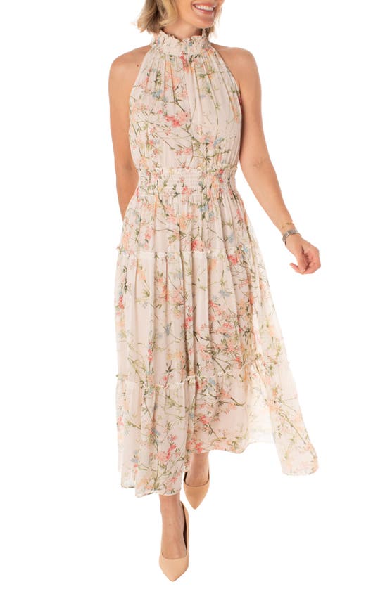Taylor Dresses Smocked Mock Neck Sleeveless Floral Maxi Dress In Oat Coral  | ModeSens