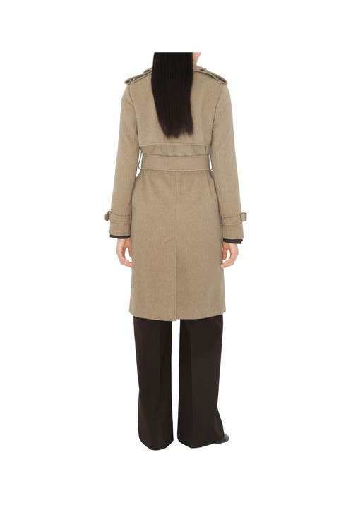 Shop Burberry Long Cashmere Trench Coat In Flax