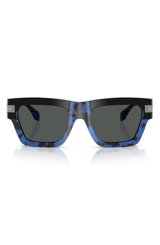 Versace 55mm Plaque Rectangular Sunglasses In Havana Blue