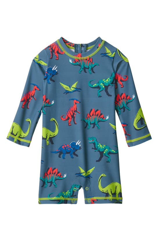 Hatley Babies' Kids' Dangerous Dinos Rashguard One-piece Swimsuit In Blue