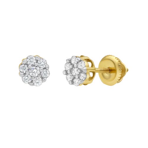 LUVMYJEWELRY LUVMYJEWELRY QUARTER 14K YELLOW GOLD DIAMOND CLUSTER EARRINGS 