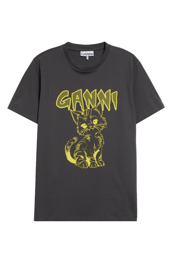 Shop Ganni Kitty Organic Cotton Graphic T-shirt In Volcanic Ash
