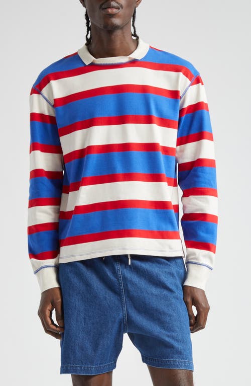 Shop Drake's Stripe Long Sleeve Rugby T-shirt In Navy White And Red