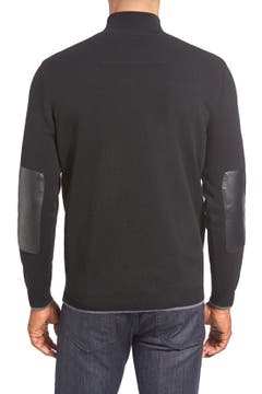 Bugatchi Leather Trim Quarter Zip Sweater | Nordstrom