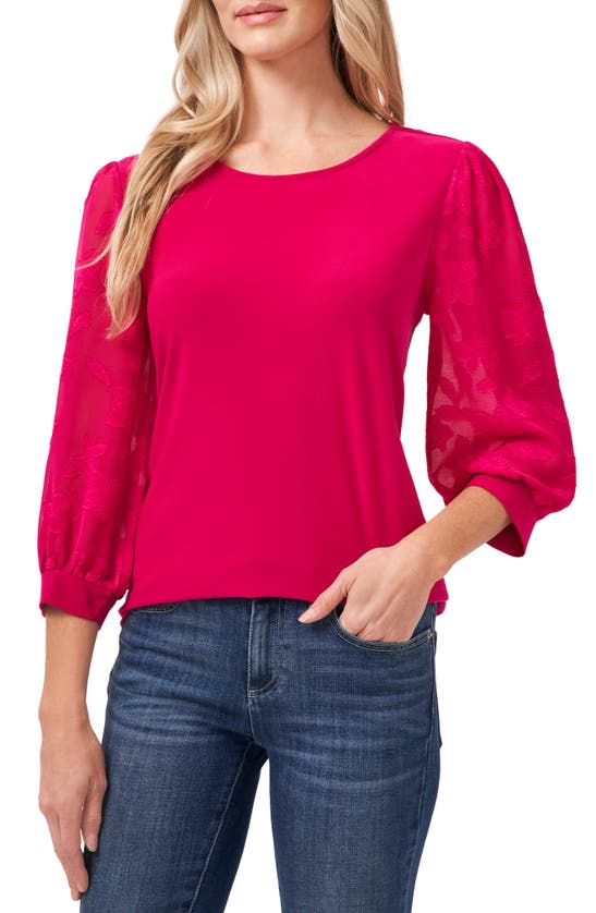 Cece Balloon Sleeve Crepe Blouse In Fuchsia Glow