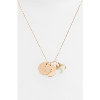 Nashelle Aqua Chalcedony, Lemon Quartz, Initial & Heart 14K-Gold Fill Disc Necklace