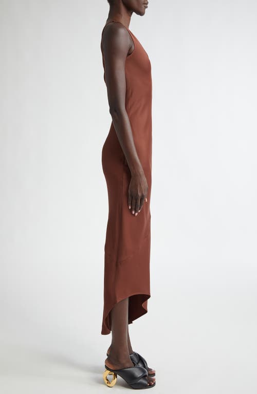 Shop Jw Anderson Bias Cut Asymmetric Satin Midi Dress In Brown