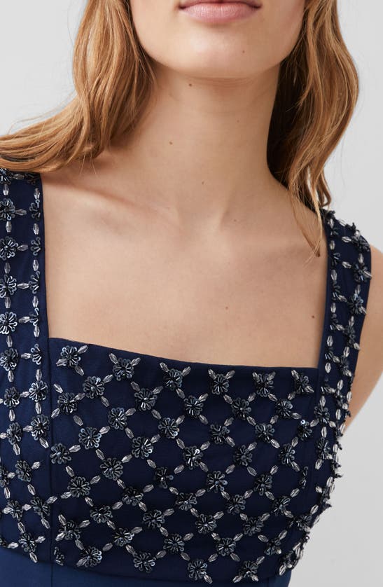 French Connection Darcy Beaded Bodice Sheath Dress In Midnight Blue