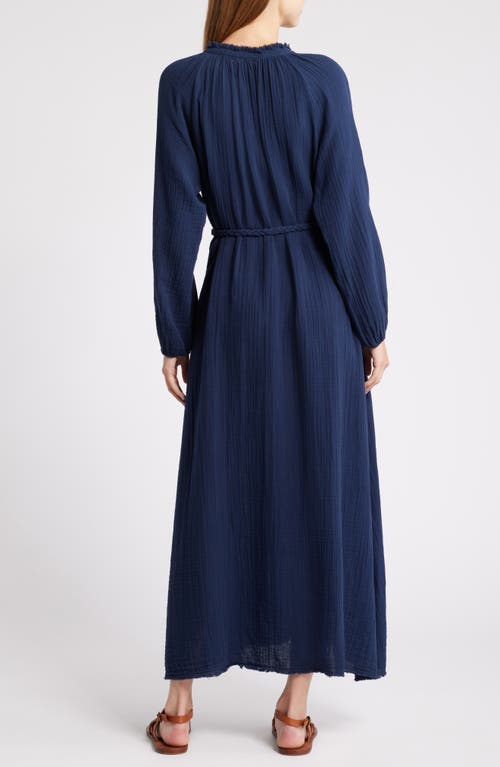 Shop Xirena Xírena Andrea Tie Waist Long Sleeve Gauze Maxi Dress In Navy Blue