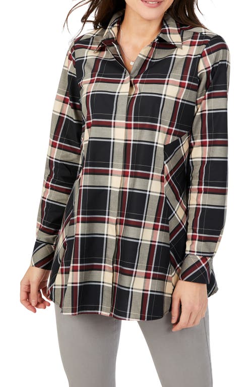Foxcroft Cici Long Sleeve Cotton Blend Flannel Shirt Black Multi at Nordstrom,