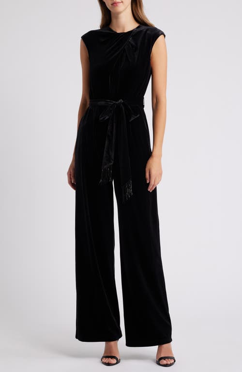 Shop Tahari Asl Velvet Belted Jumpsuit In Black