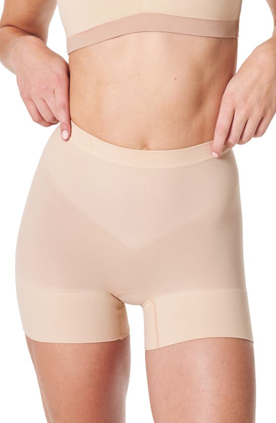 Spanx Shorty Seamless Shaper Shorts In Soft Beige