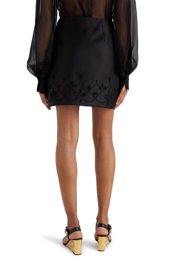 Shop Chloé Embroidered Eyelet Satin Miniskirt In Black