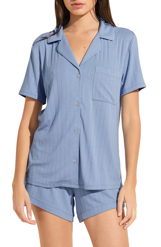 Shop Eberjey Relaxed Rib Short Pajamas In Wedgewood