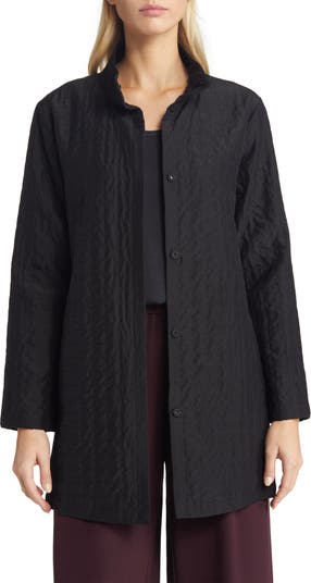 Eileen Fisher Quilted Stand Collar Silk Longline Jacket | Nordstromrack