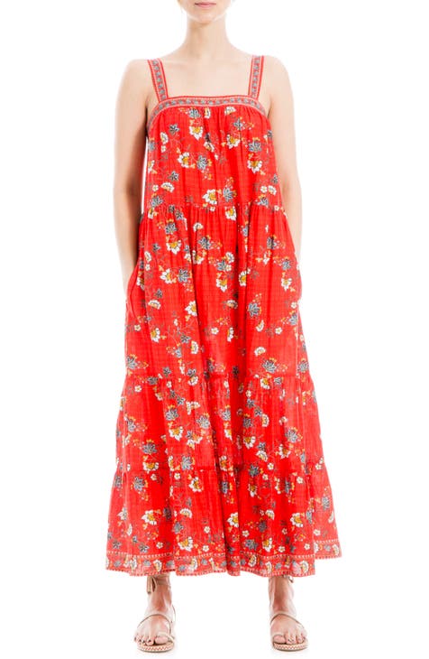 Floral Tiered Cotton Blend Maxi Dress