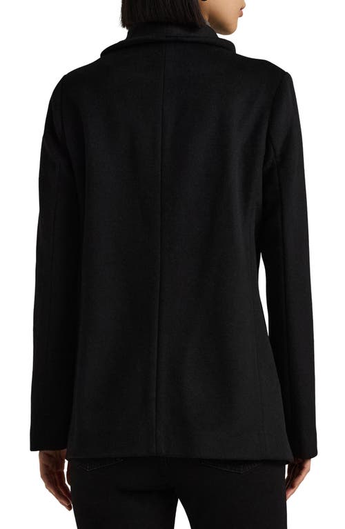 Shop Lauren Ralph Lauren Buckled Asymmetric Wool Blend Jacket In Black