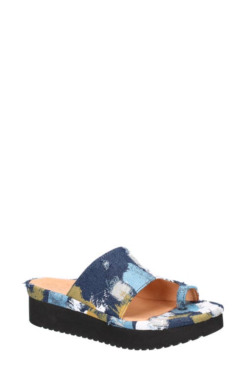 L'Amour des Pieds Ahlina Toe Loop Wedge Sandal in Blue/White/Gold