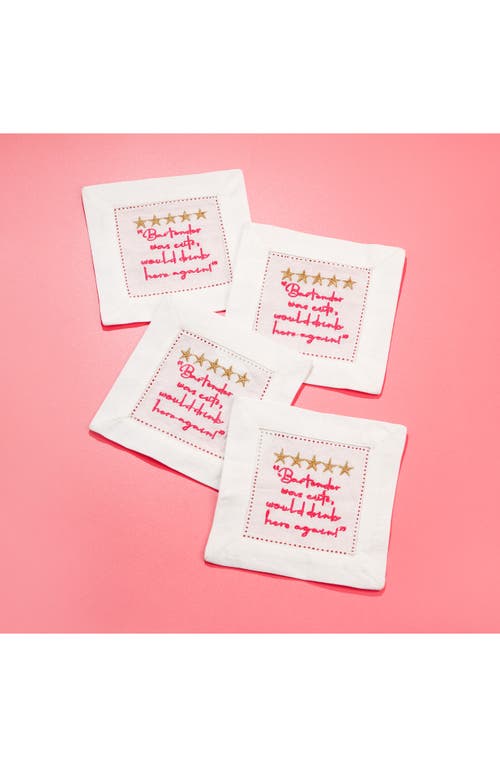Tiramisu Set Of 4 Embroidered Coasters In White/gold Stars