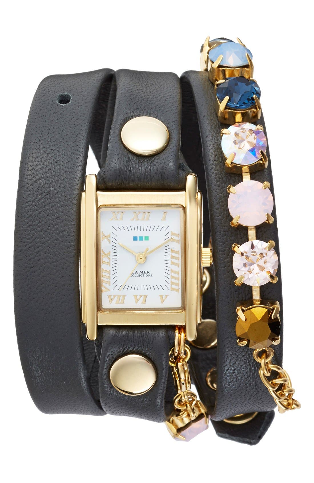 La Mer Collections 'Sunset' Leather & Crystal Wrap Watch Nordstrom