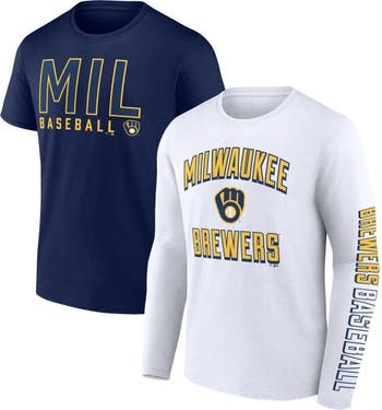Men's Milwaukee Brewers Navy Mini Print Logo Button-Up Shirt