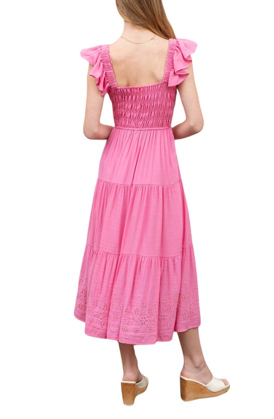 Shop Blu Pepper Eyelet Flutter Sleeve Midi Dress In Pink