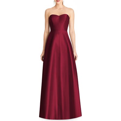 Alfred Sung Strapless Sateen Gown, Burgundy
