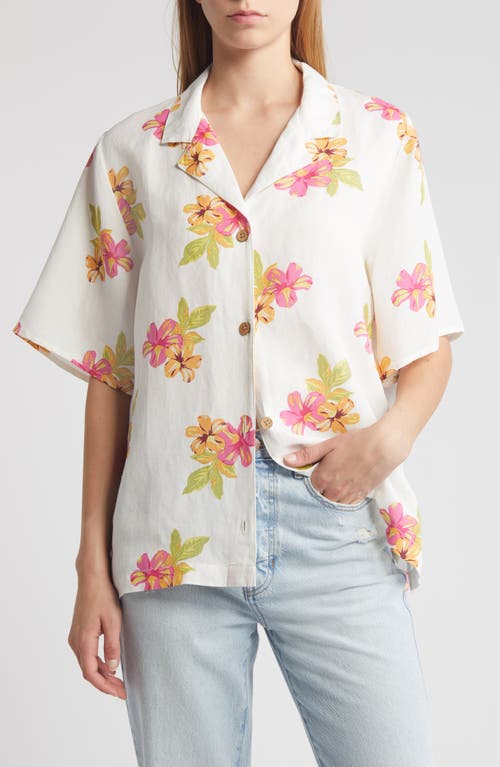 Rip Curl Cabana Floral Linen Blend Camp Shirt Multi Ivory at Nordstrom,