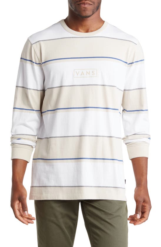 Vans Easy Bold Box Stripe Long Sleeve T-shirt In White/ Oatmeal