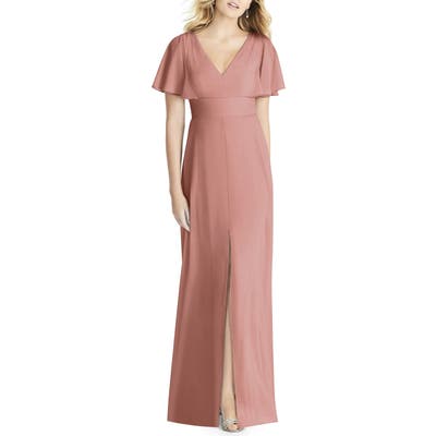 Social Bridesmaids Split Sleeve Chiffon Gown, Pink