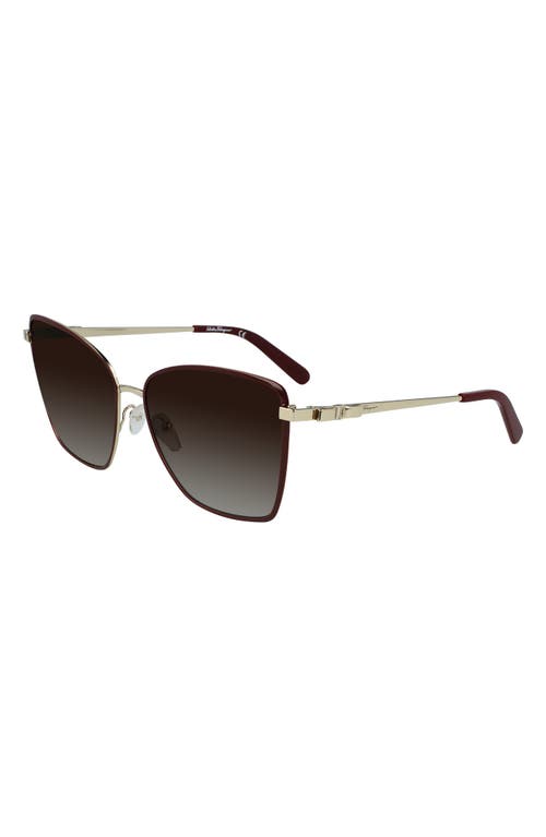 Ferragamo Vara 59mm Rectangular Sunglasses In Gold/burgundy