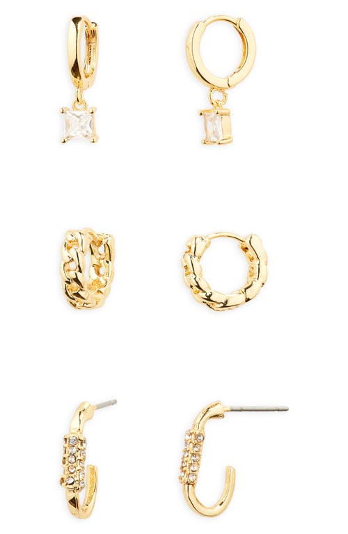 14K Gold Dipped & Cubic Zirconia 3-Pair Huggie Earrings
