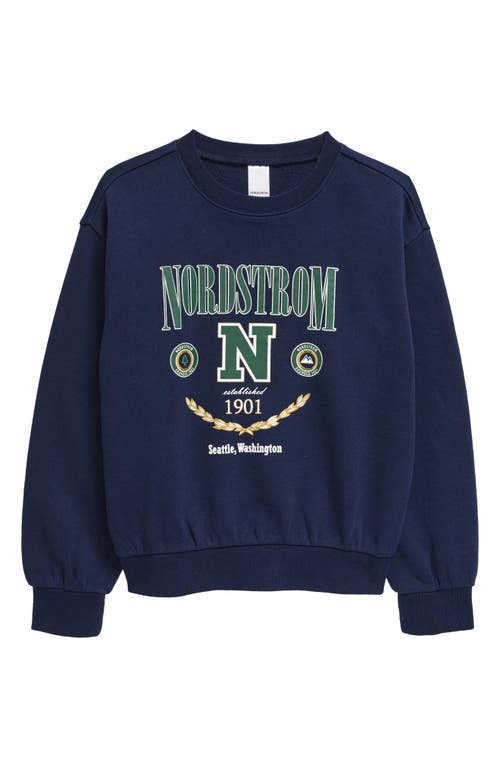 Nordstrom Kids' Varsity Cotton French Terry Graphic Sweatshirt in Navy Peaco