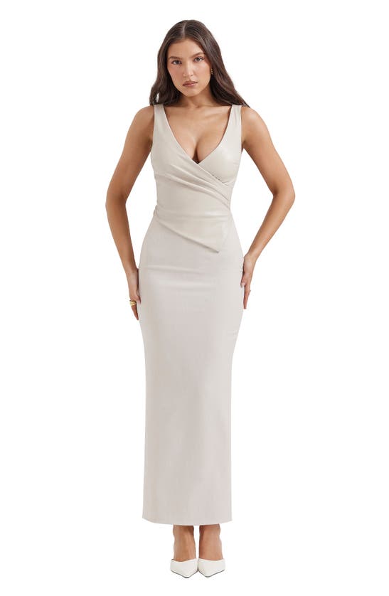 House Of Cb Laria Pleated Faux Leather Cocktail Dress In Ecru
