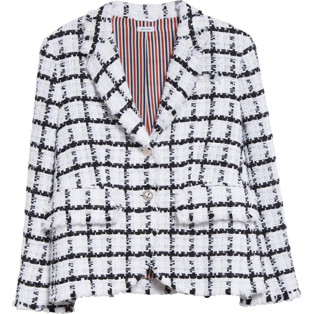 Thom Browne Cheeked Tweed Blazer In White