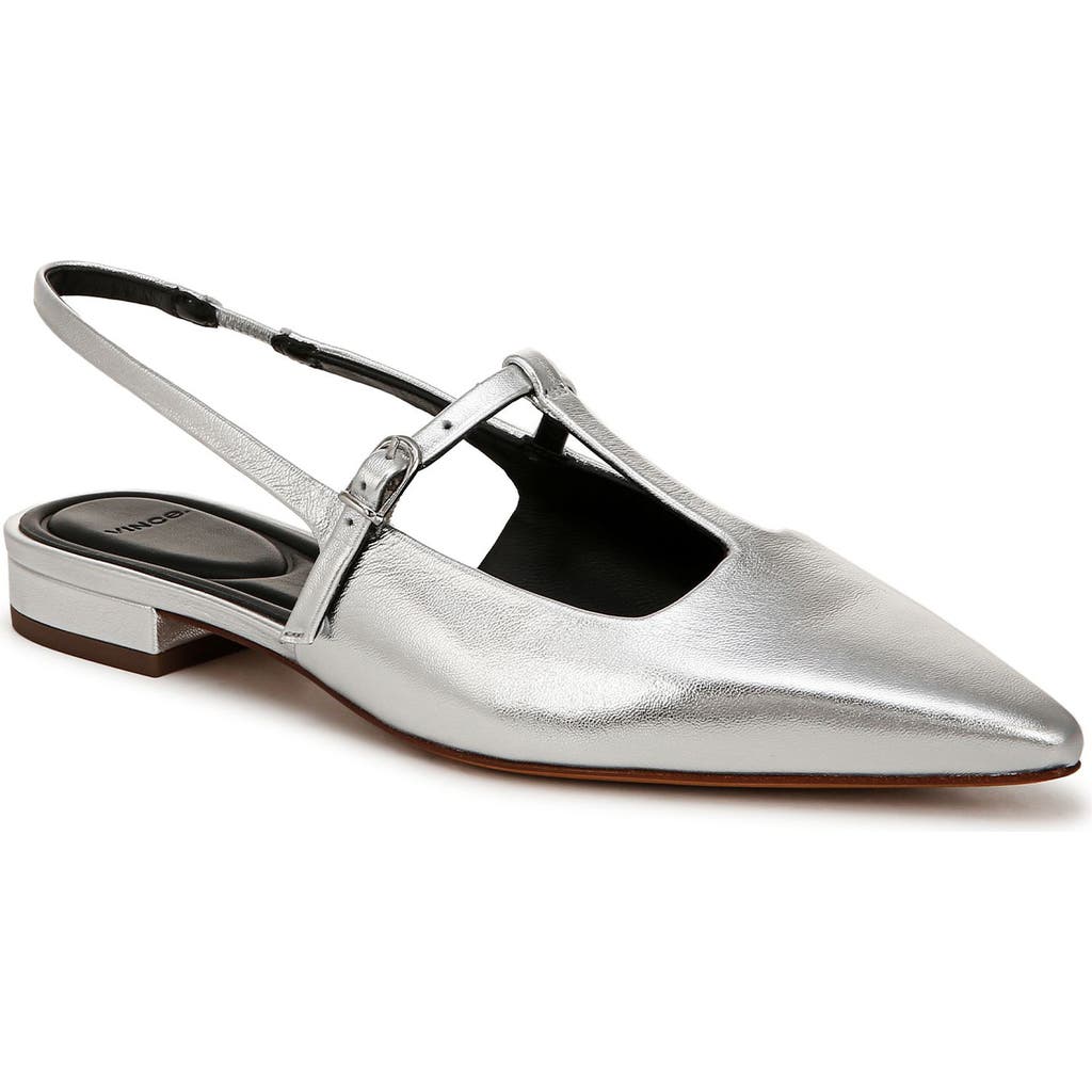 Vince Lliana Metallic T-strap Ballerina Flats In Silver