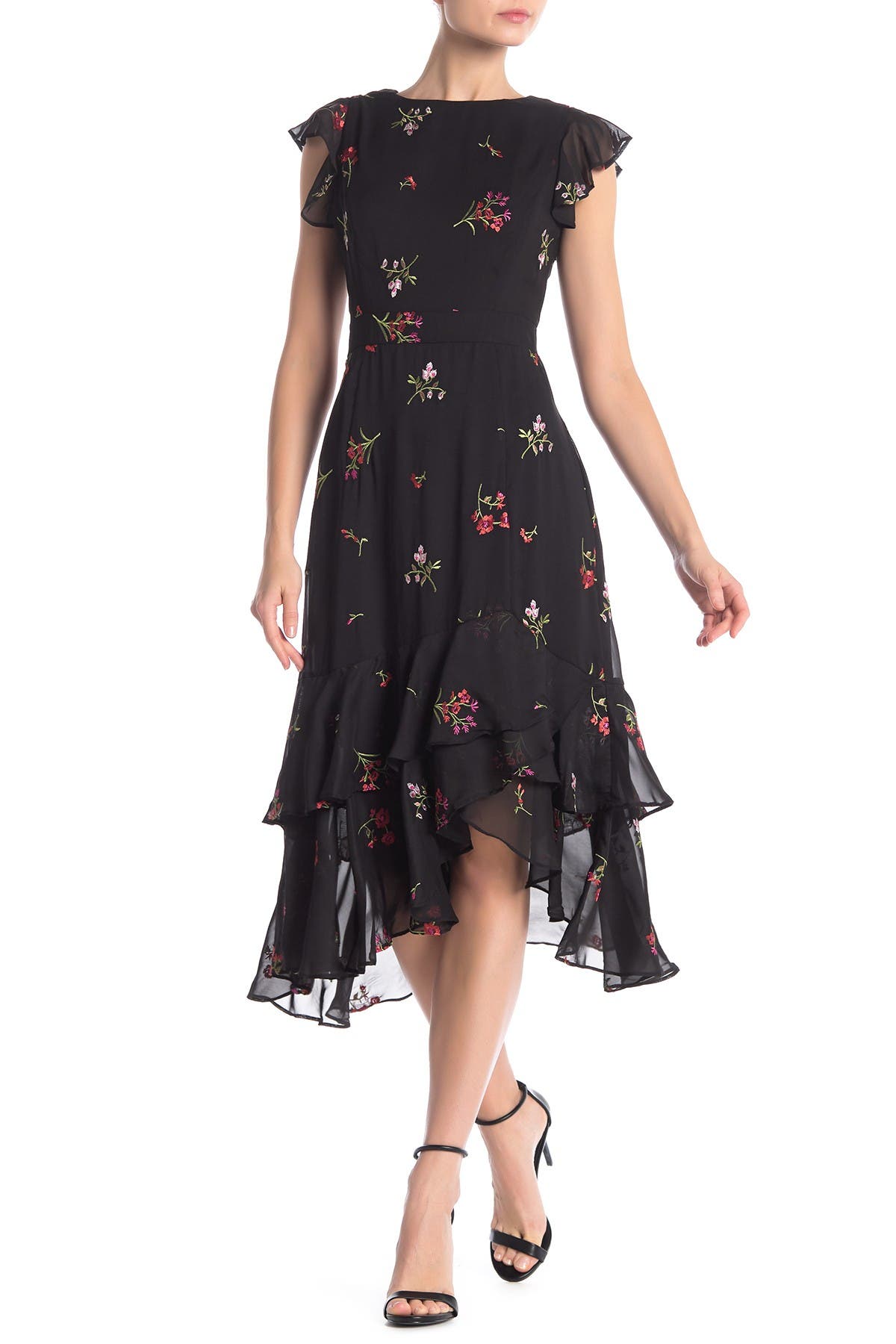 gabby ruffle babydoll midi dress