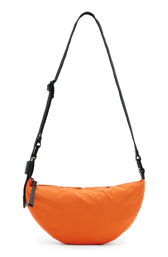 Allsaints Half Moon Recycled Polyester Crossbody Bag In Pyrrole Orange