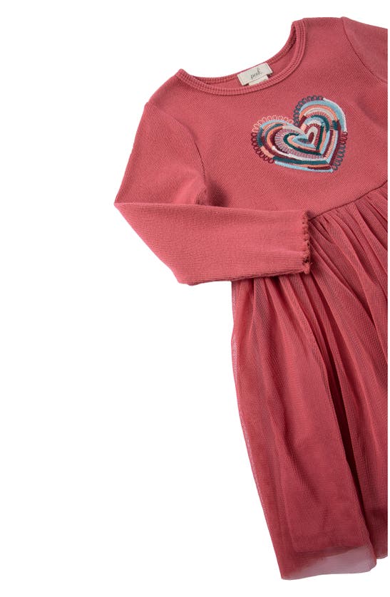 Shop Peek Essentials Embroidered Long Sleeve Mixed Media Dress In Dark Pink