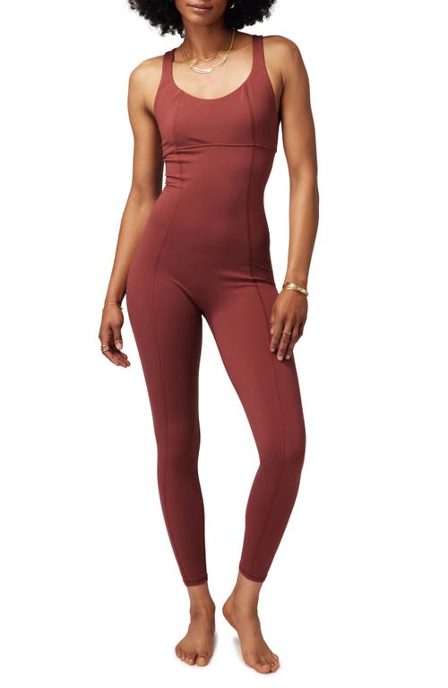 Flaunt Fitted Dream Tech Jersey Jumpsuit in Washed Burgundy