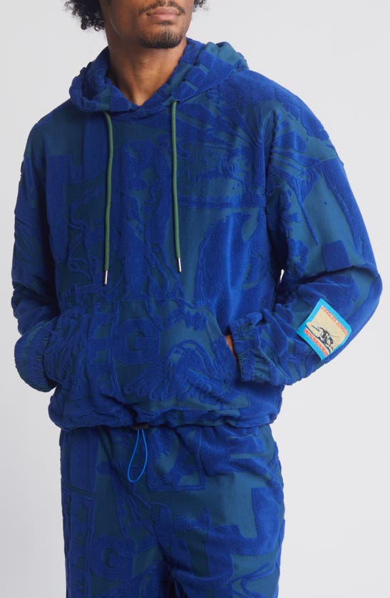 Jungles Sculpted Cotton Hoodie In Blue/ Green